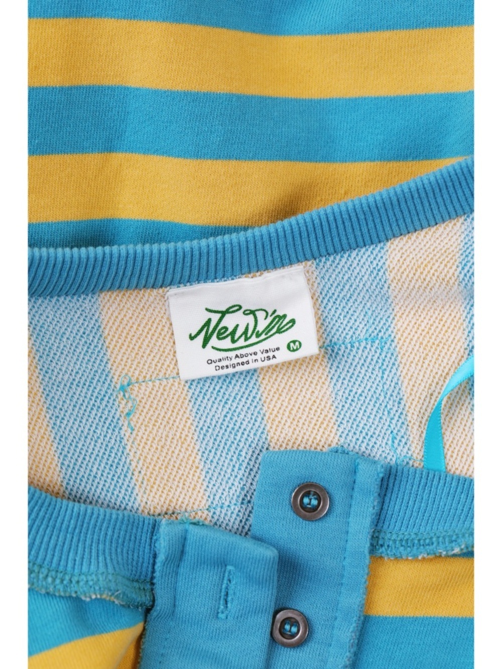 Sz M New’m Oversized Bright Side Blue & Yellow Half Button Striped Pullover NWOT - Picture 4 of 6